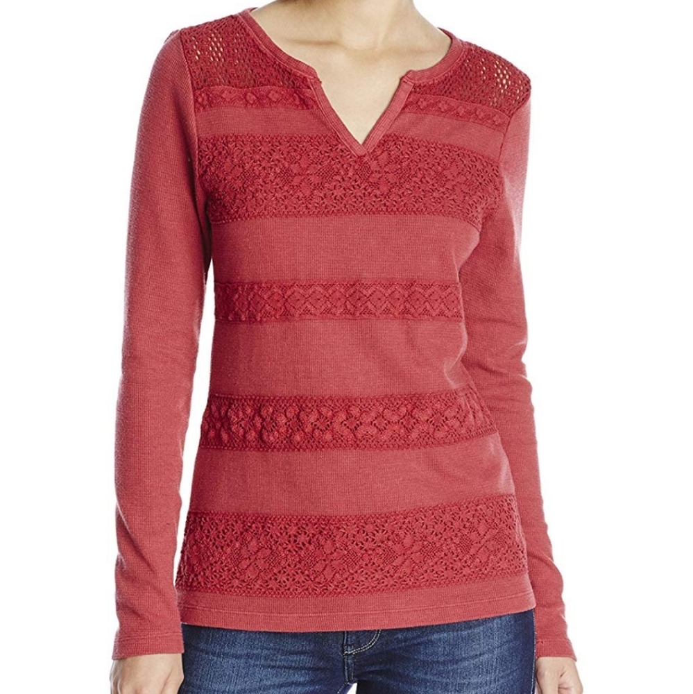 Lucky Brand Lace Stripe Red Thermal Tee
